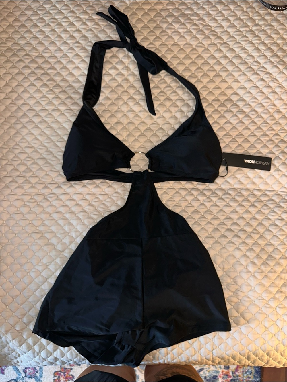 Fashion Nova Black Halter One-Piece with Ring Cutout